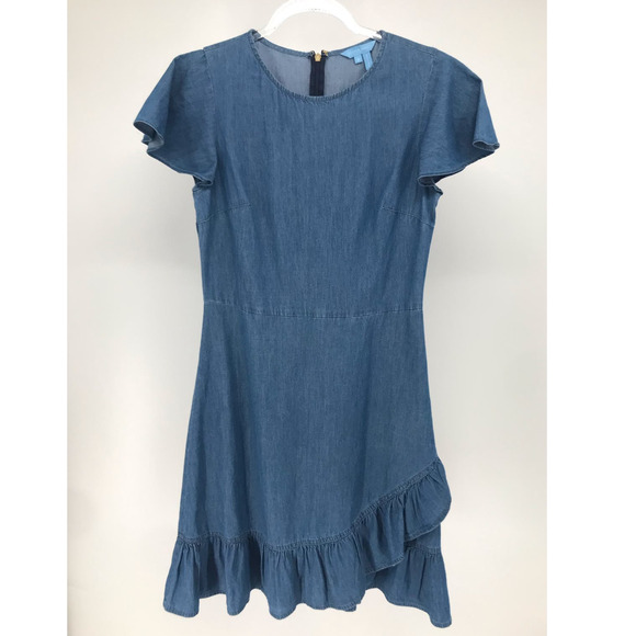 Draper James Chambray Short Sleeve Ruffle Dress Size 2 - Picture 3 of 10